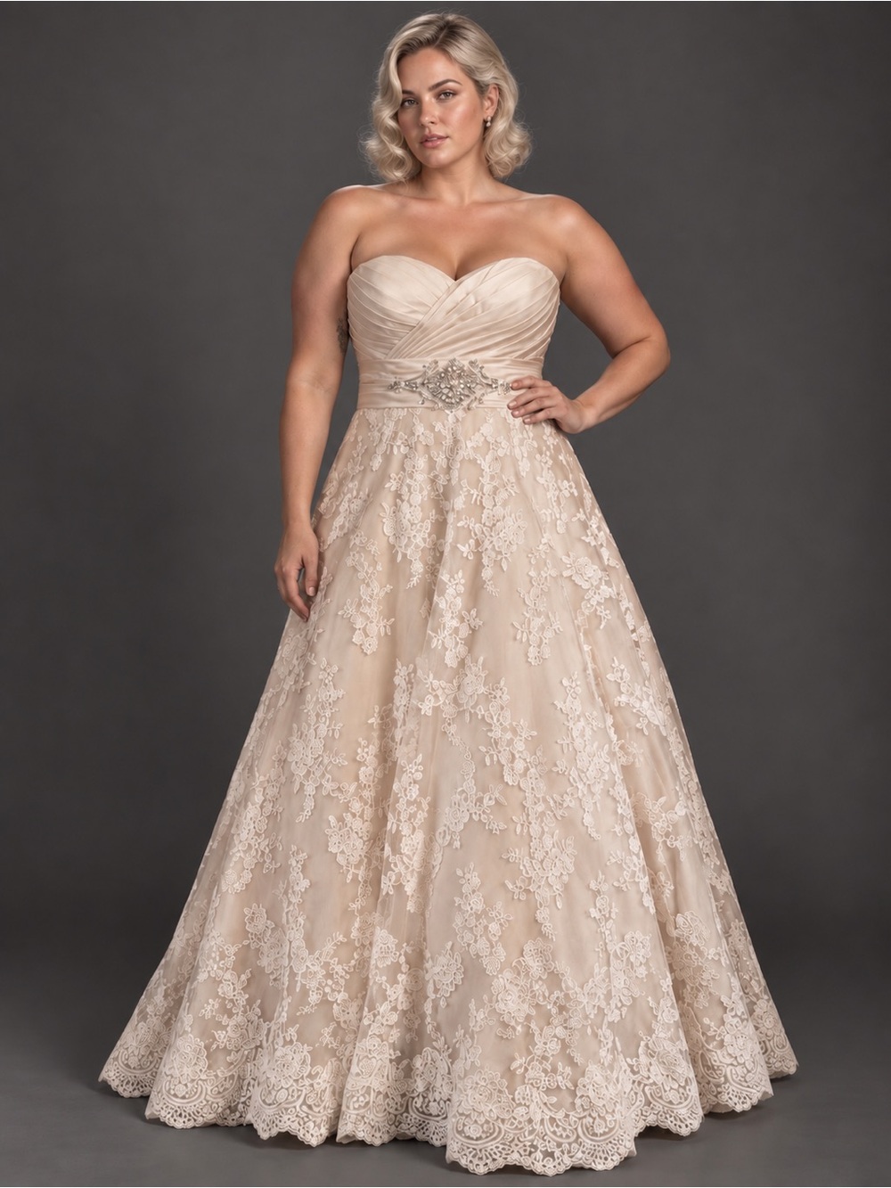 Allure Bridal champagne strapless wedding ball gown- lace, rhinestone-bridal 16